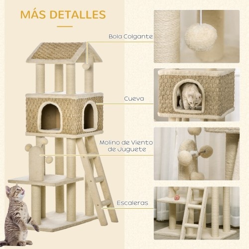Arranhador para gatos Pawhut em sisal bege