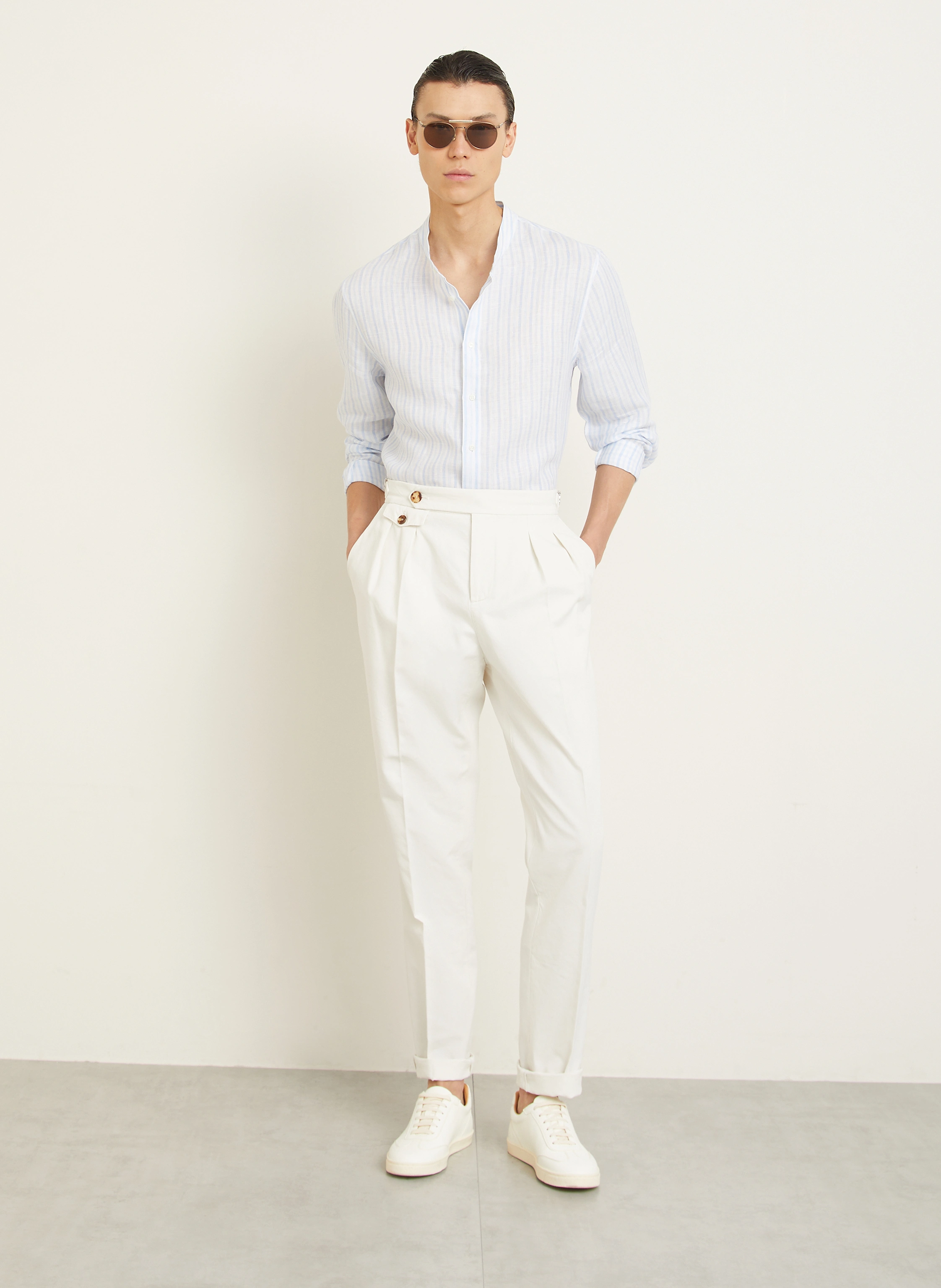 BRUNELLO CUCINELLI Leinenhemd Easy Fit mit Stehkragen