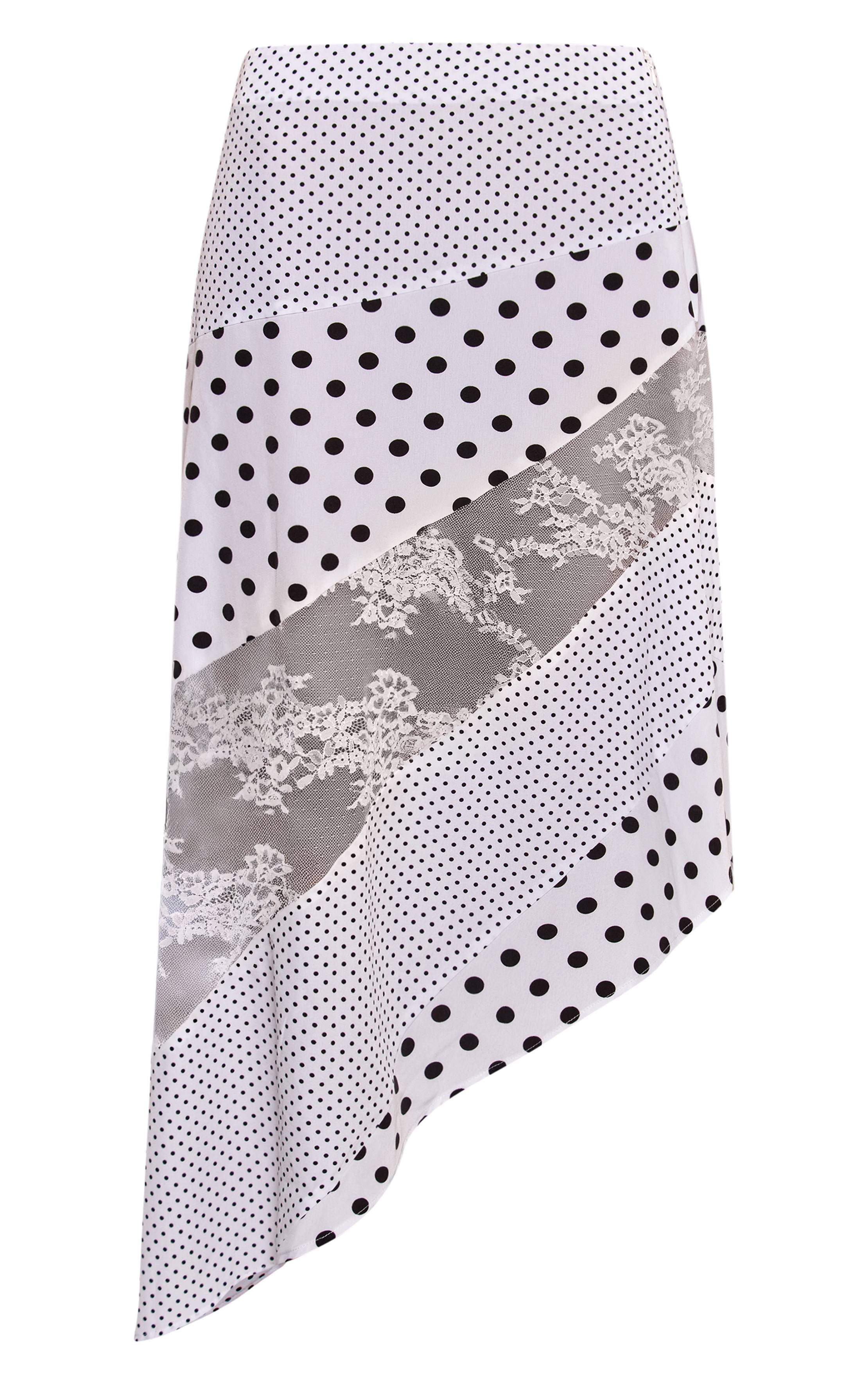 Blanc Jupe Midi Asymétrique En Dentelle À Pois Contrastés