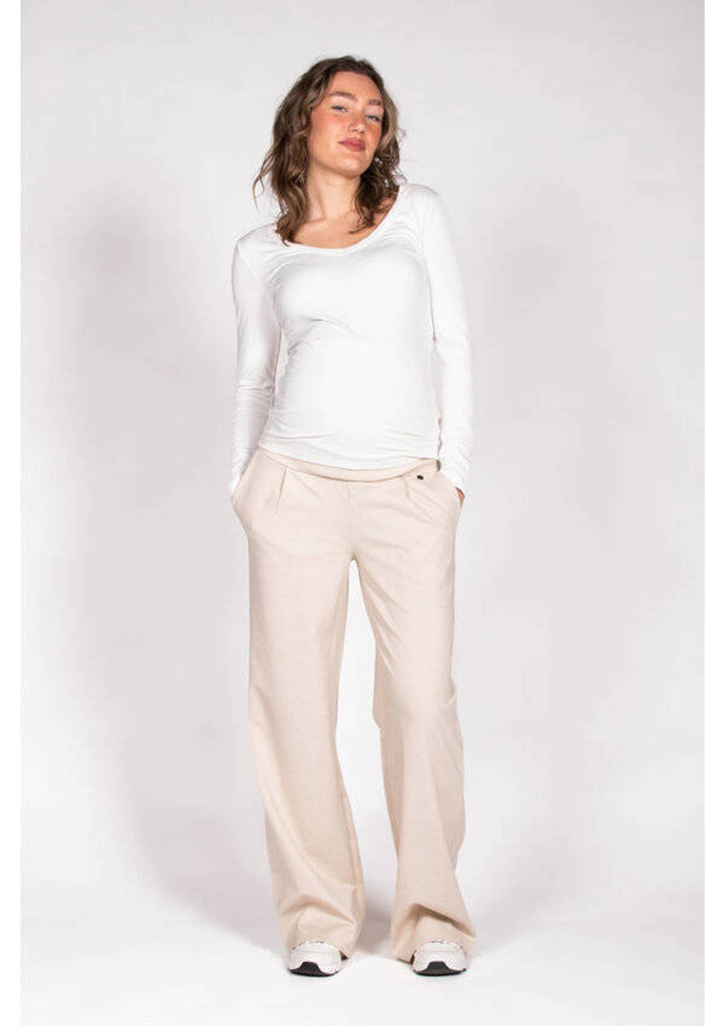 LOVE2WAIT low waist wide leg broek beige