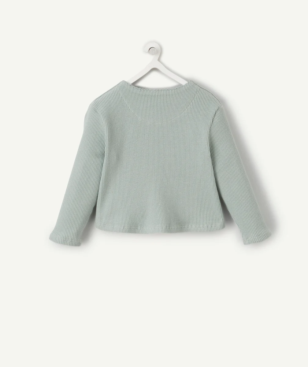 CARDIGAN CACHE-COEUR BÉBÉ EN COTON BIO NID D'ABEILLE VERT POUDRÉ