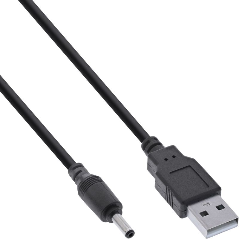 Voedingskabel - USB A-stekker naar DC-holstecker 3,5x1,35mm - Zwart - 2 Meter