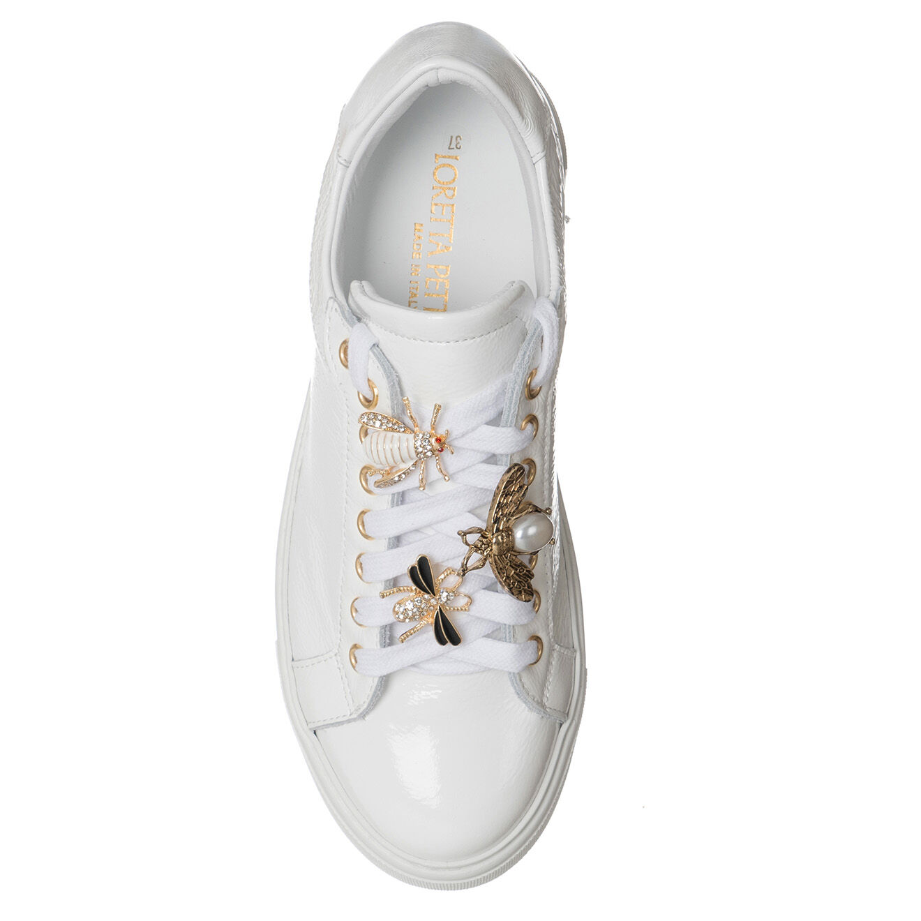 Loretta Pettinari Sneakers en Cuir Napla blanc/doré