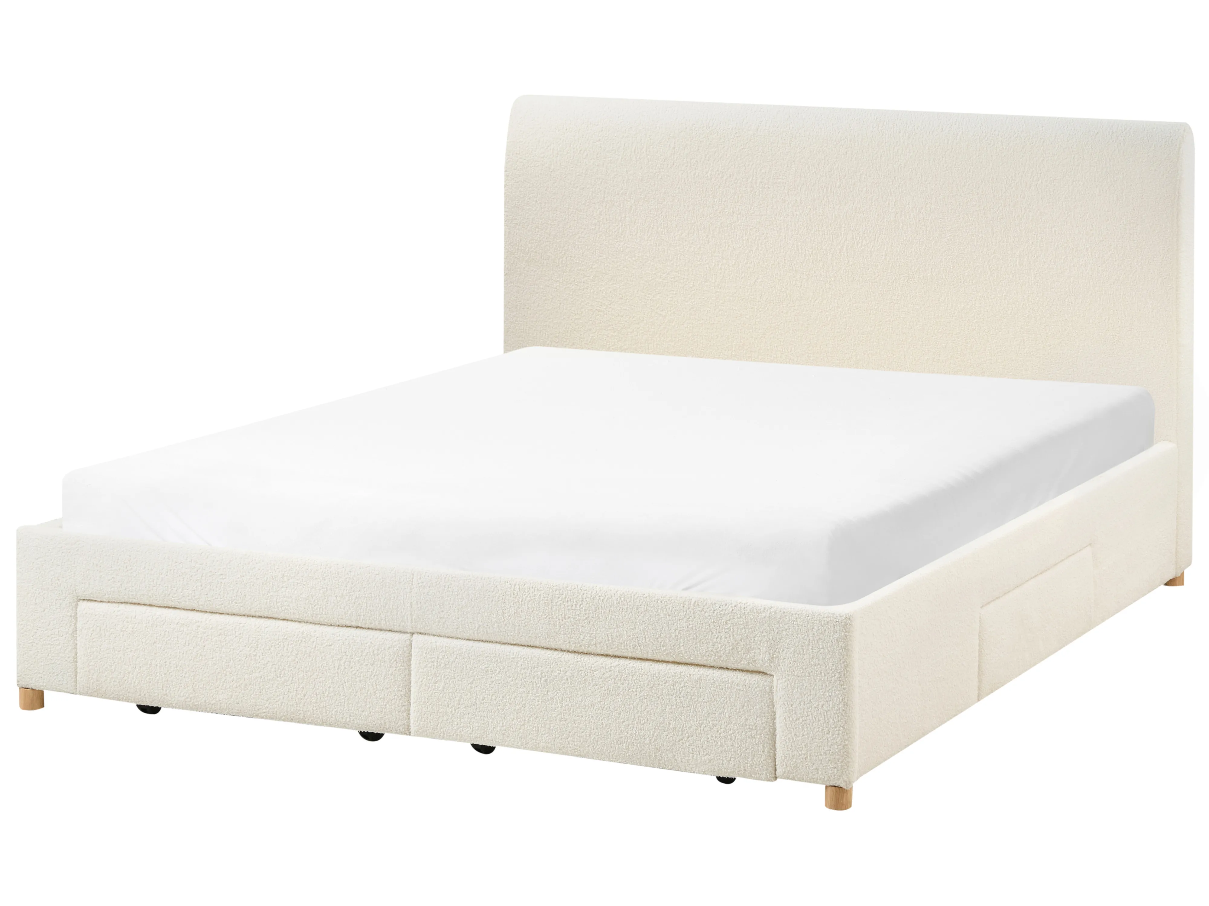 Bed met opbergladen Bouclé SOUTRIN 180 x 200 cm Gebroken wit