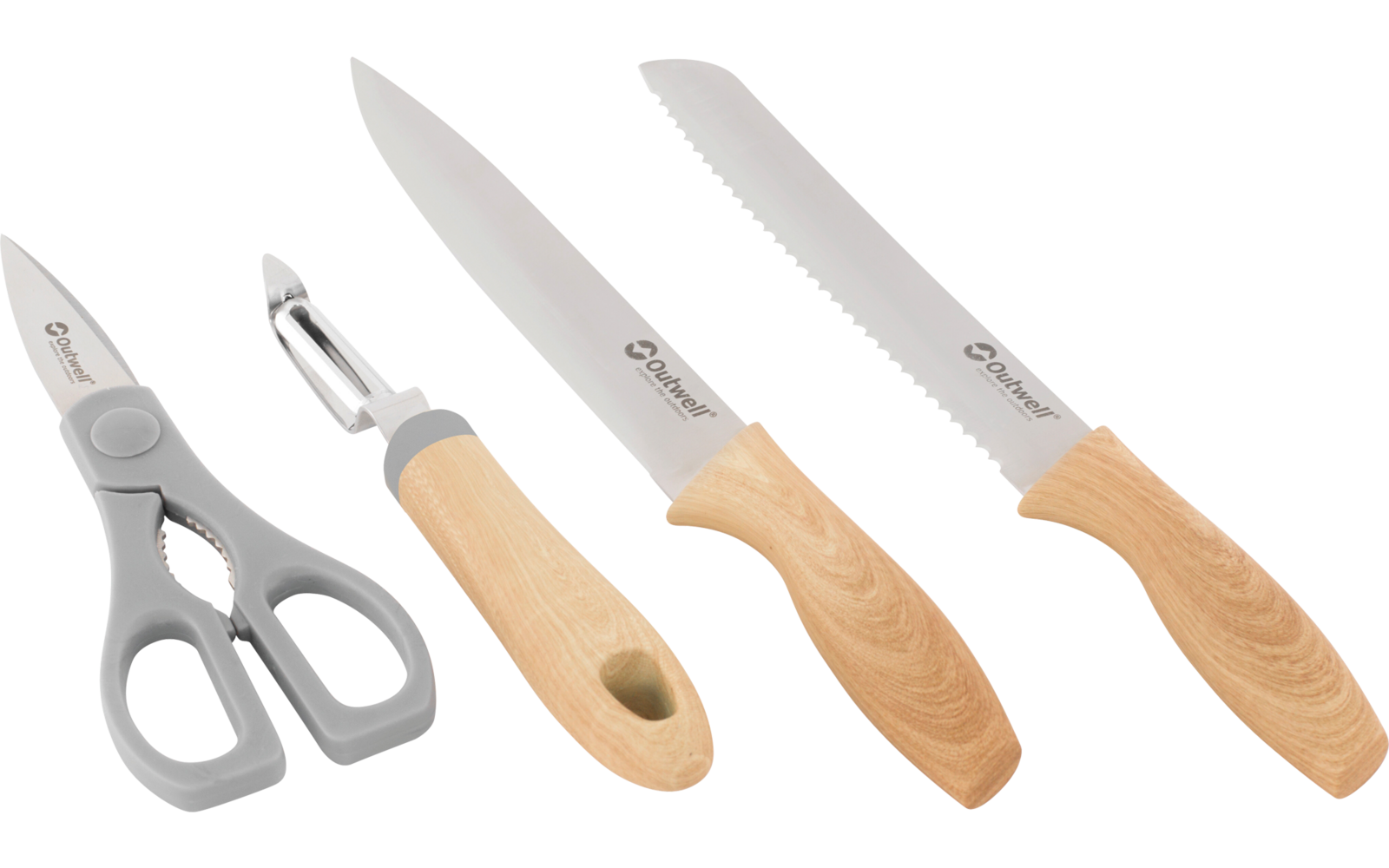 Outwell Chena Messerset 4 teilig mit Universalmesser / Brotmesser / Schere / Schäler