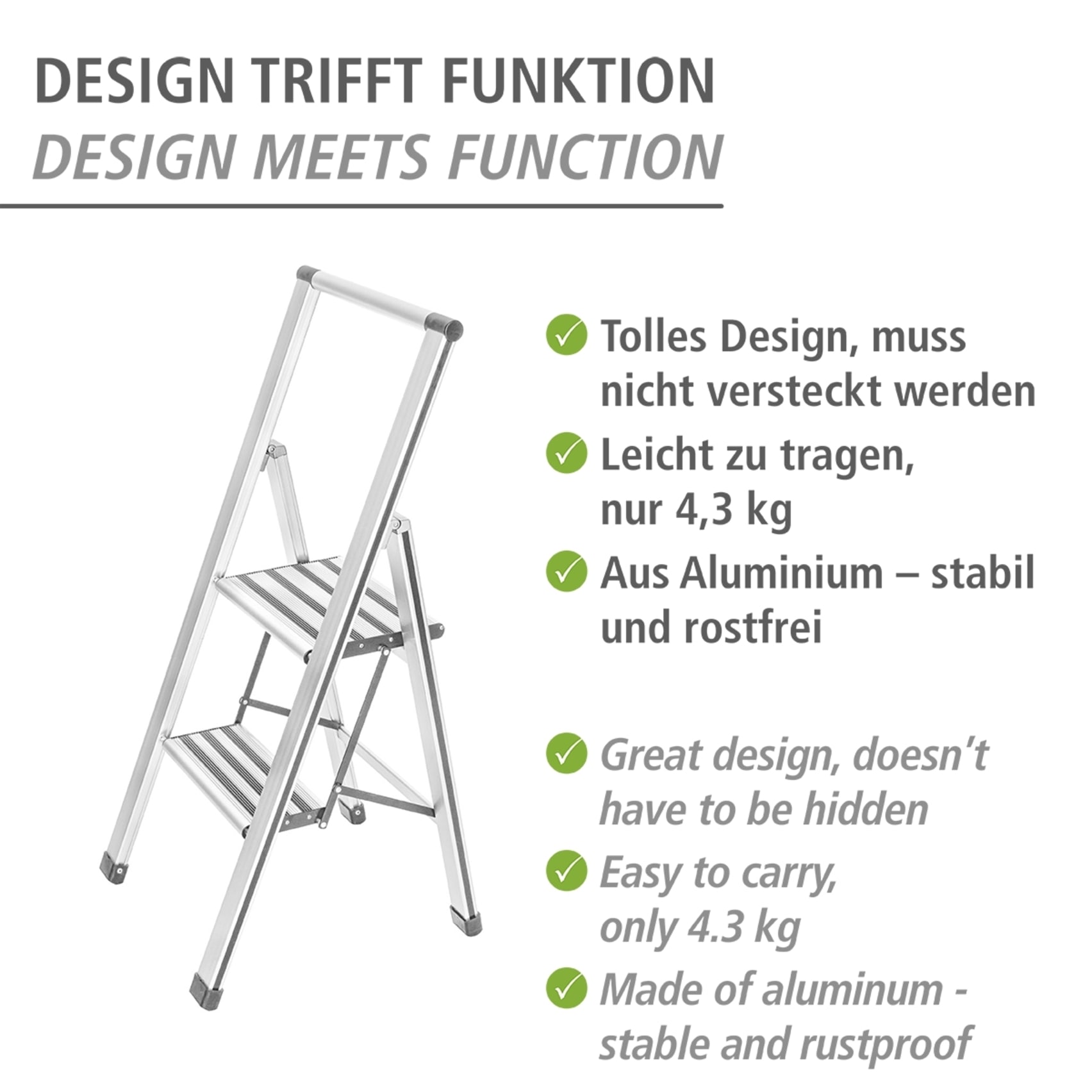WENKO Trittleiter »Modell Alu-Design« Klapptritt Leiter, rutschsichere XXL-Stufen, klappbar, bis 150 kg