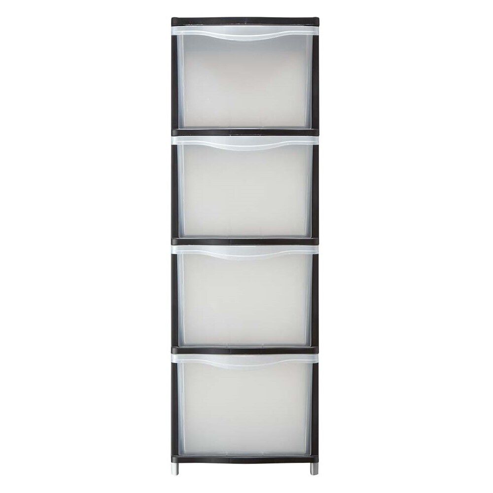 Tour de rangement transparente et noire 4 tiroirs 13,5L