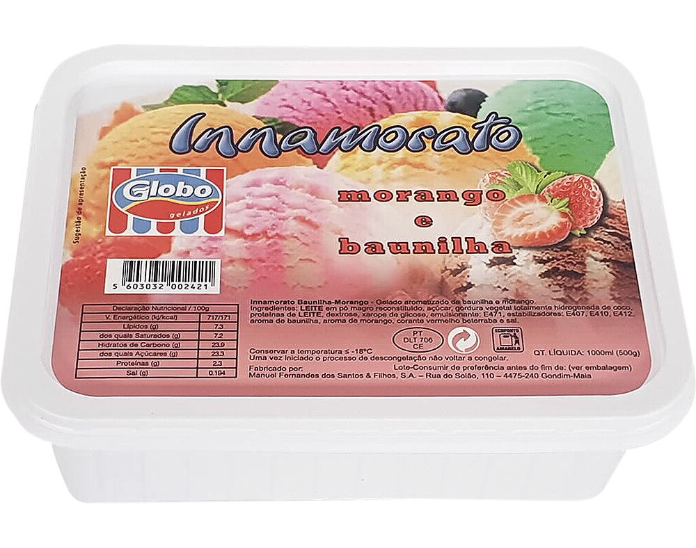 GELADO GLOBO BAUNILHA E MORANGO 1000ML