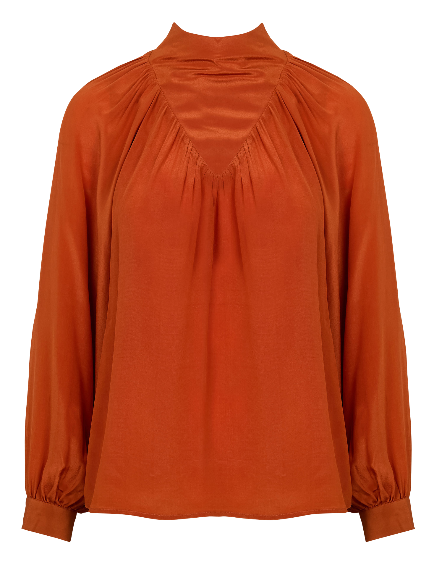 CURTIS - Blouse col montant en soie | Marron