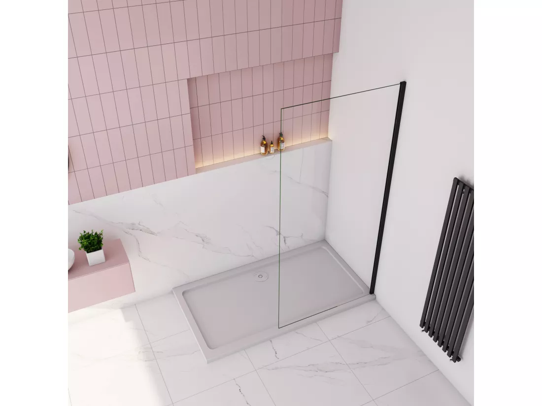 AICA paroi de douche à l'italienne fixe 150x200cm,style atelier,Profilé en aluminium noir mat,en 8mm verre anticalcaire,sans receveur