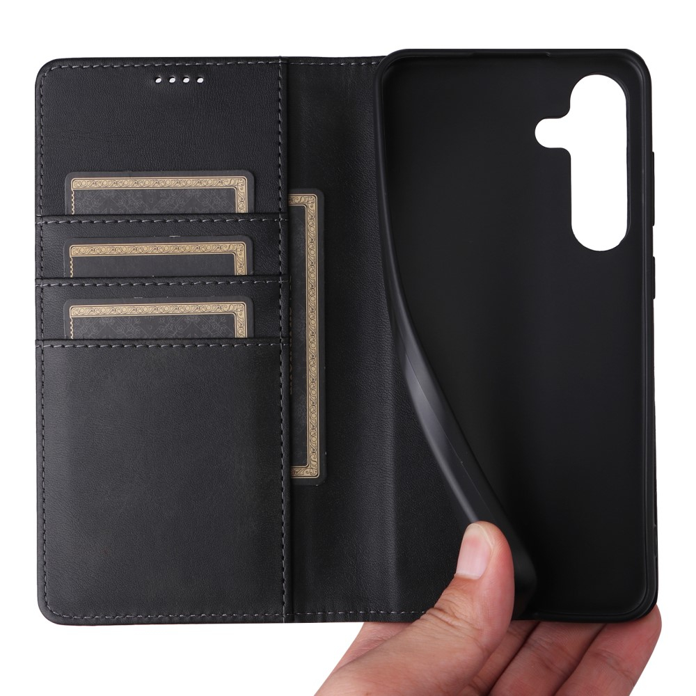 Samsung Galaxy A56 Leder Tasche Flip Wallet Etui mit Kartenfächern (RFID Schutz) - Schwarz