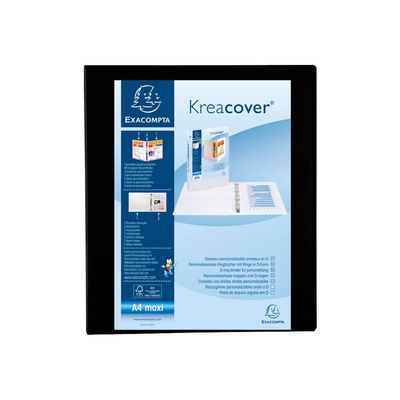Exacompta Kreacover - Classeur à anneaux personnalisable - Dos 47 mm - A4 Maxi - pour 200 feuilles - noir - 3 pochettes extérieures