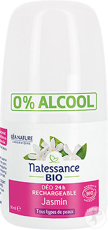 Natessance Bio Déodorant 24h Rechargeable Jasmin Tous Types De Peaux Roll-On 50ml