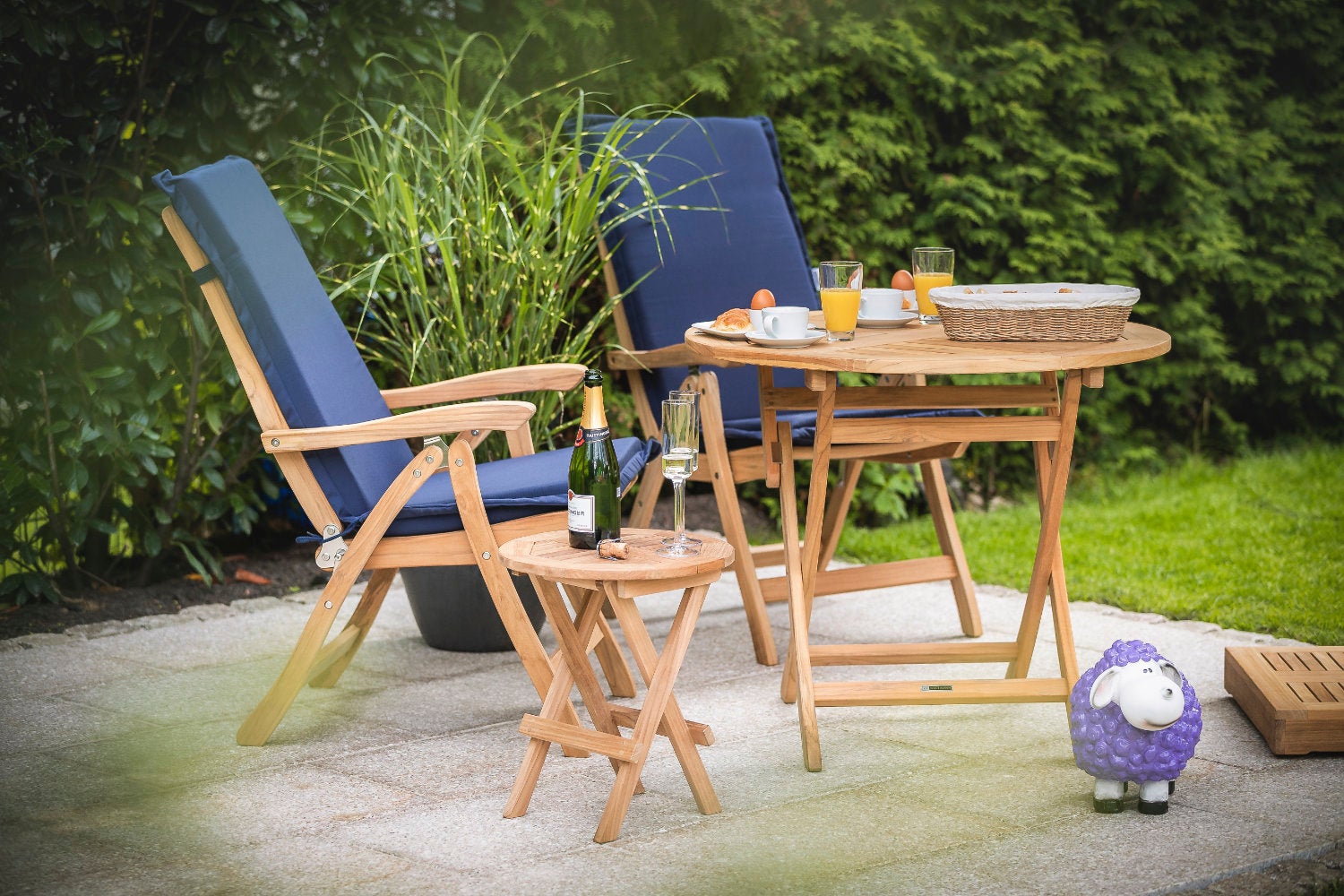 Teakhouten tuinmeubelset met kussens, blauw, marineblauw, premium