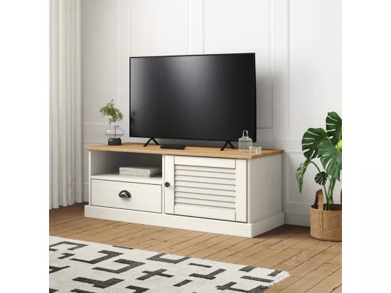 Meuble TV VIGO blanc 106x40x40 cm bois massif de pin