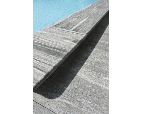 FLAIRSTONE Zwembadrand, Arctisch Gneis element, recht grijs, 2 lange zijden afgerond, 115 x 35 x 3 cm