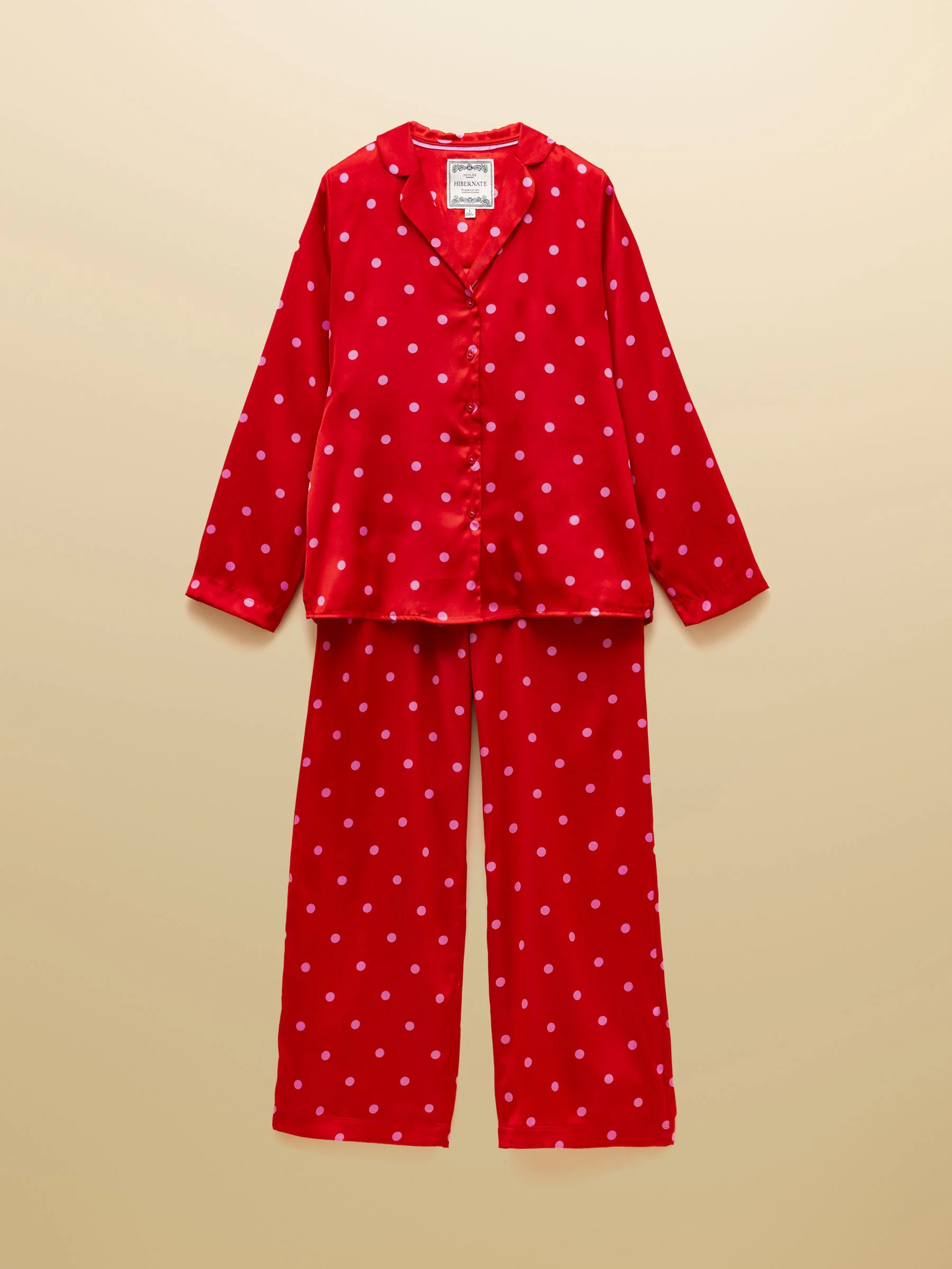 Red & Pink Spot - Joules Bonnie Satin Long Sleeve Pyjama Set