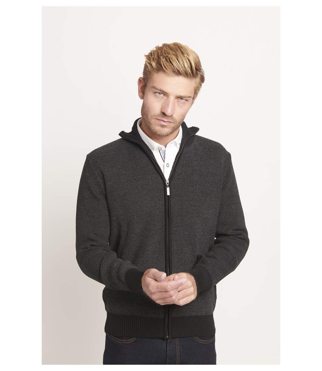Gilet à fermeture zippée MAILLE PERLEE BICOLORE