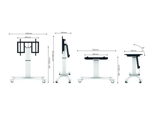 Neomounts PLASMA-M2500T - Vogn med hjul - motoriseret - for fladt panel/AV-udstyr - sølv, RAL 9006, hvid aluminium - skærmstørrelse: 42