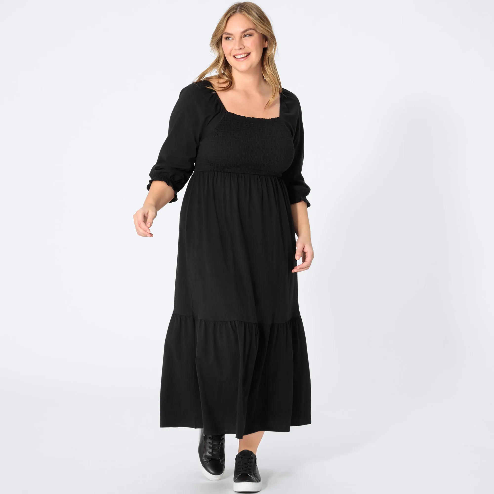 Damen-Kleid mit Smok-Effekten, große Größen
