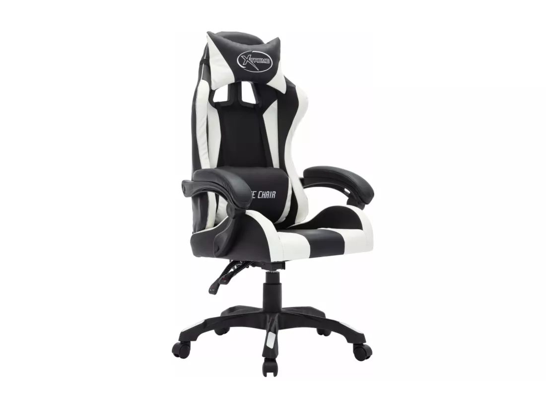 Fauteuil de jeux vidéo avec LED RVB Blanc et noir Similicuir