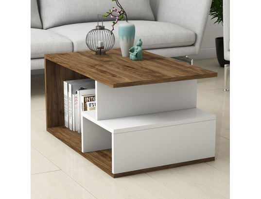CONCEPT1 - Table basse Art 2042 noyer foncé blanc 90 x 54 x h42cm