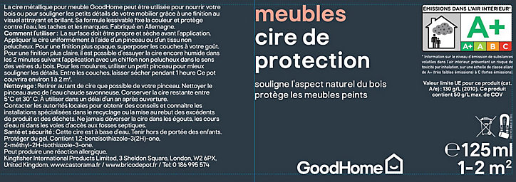 Cire de protection pour meubles GoodHome doré métallique 125ml