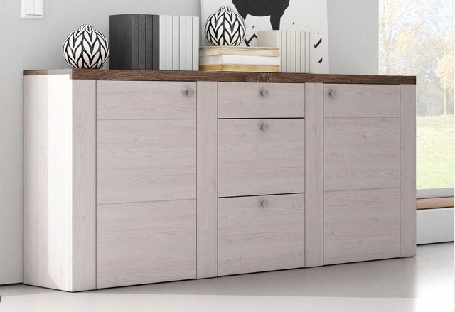 Home affaire Sideboard »Larona, zeitlose Kommode mit 2 Türen, 3 Schubkästen, Türkommode,« Höhe 84 cm, viel Stauraum, Anrichte mit dekorativer Rahmenoptik