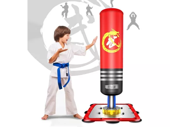 Sac de frappe boxe Dripex pour Enfants, autoportant, Sac De Boxe Gonflable, Base d'acier stable, sans sable ou d'eau, 30x30x120cm