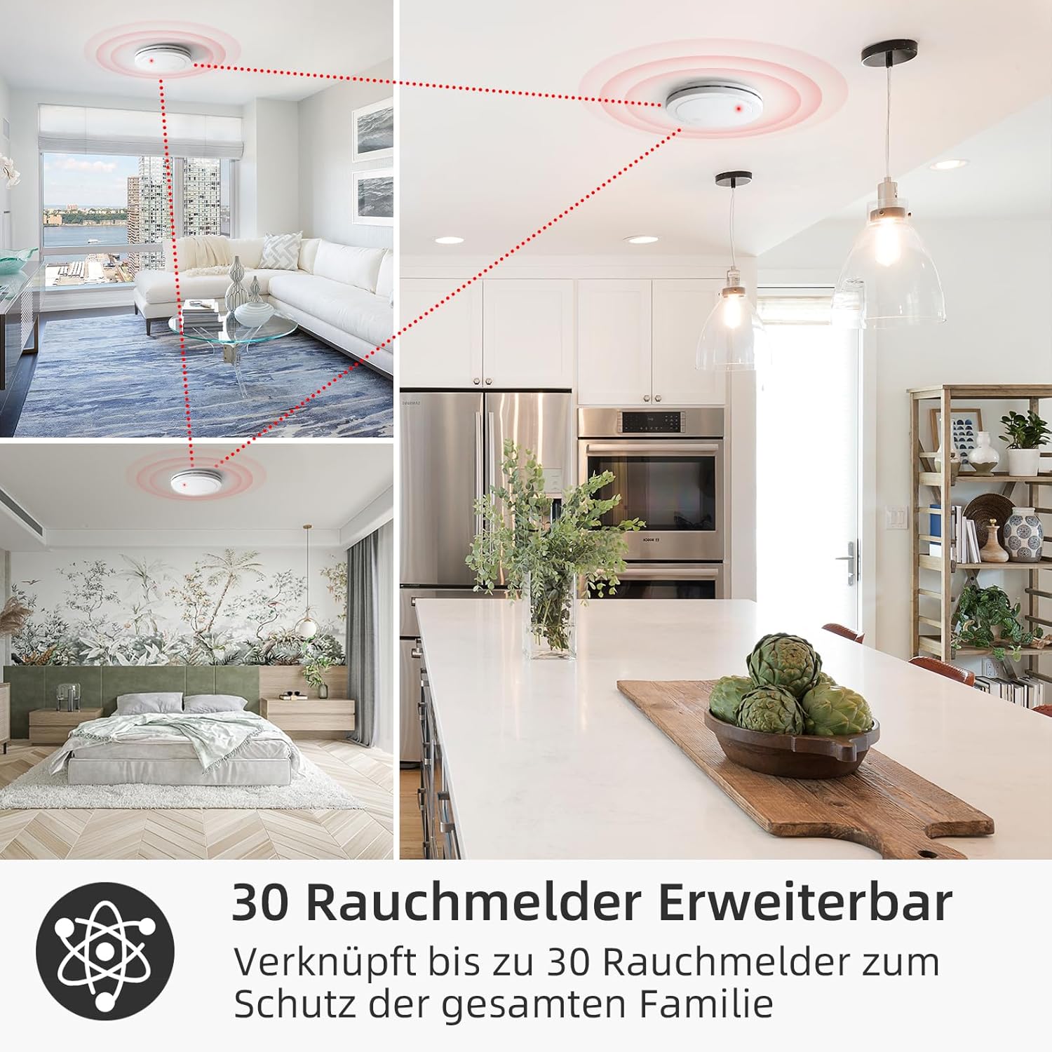 CPVAN Rauchmelder Vernetzt 10 Jahre Batterie mit Magnethalterung, EN14604 Geprüft Funk Feuermelder | Ohne Bohren, Europäischen Norm 85dB Rauchwarnmelder, 10er Set