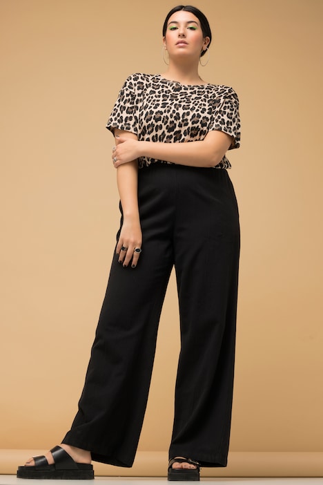 Leinenmix-Hose, Wide Legs, HighWaist, Elastikbund