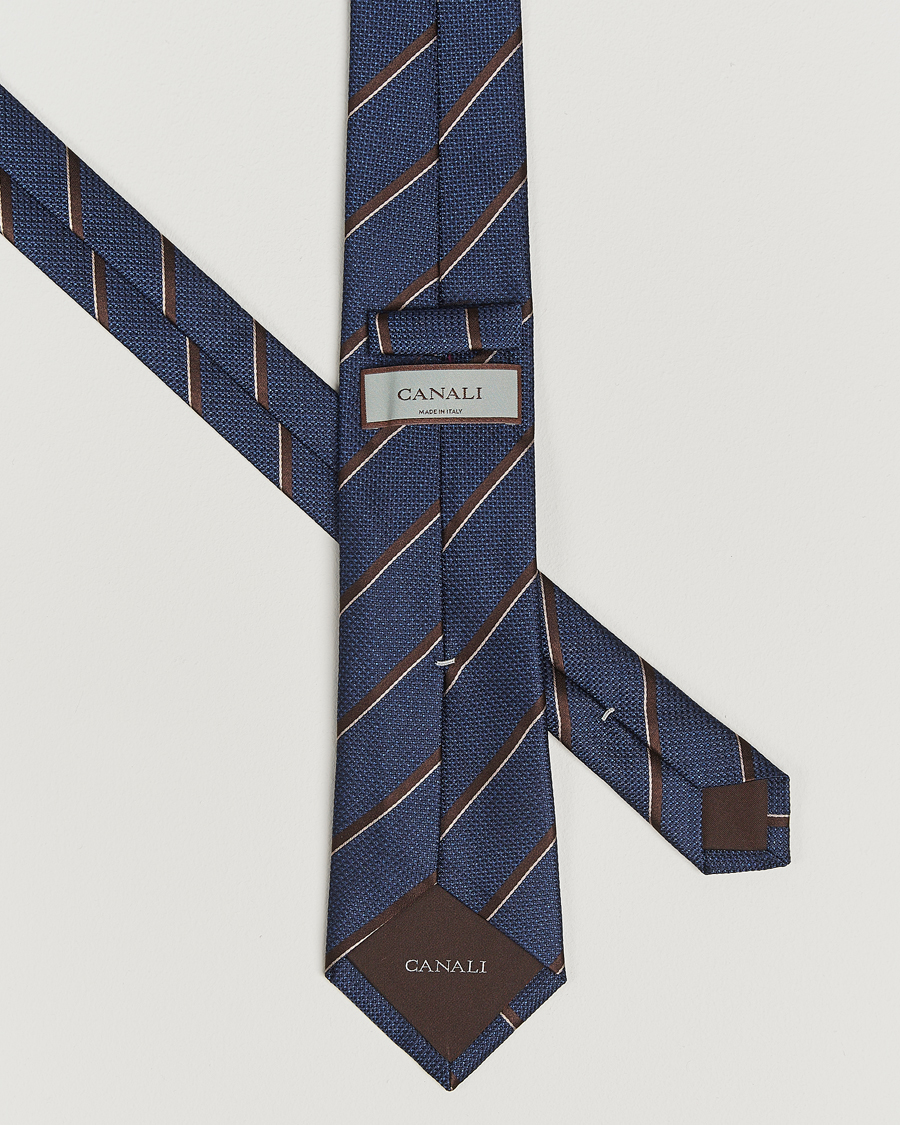 Canali Regimental Stripe Silk Tie Navy/Brown