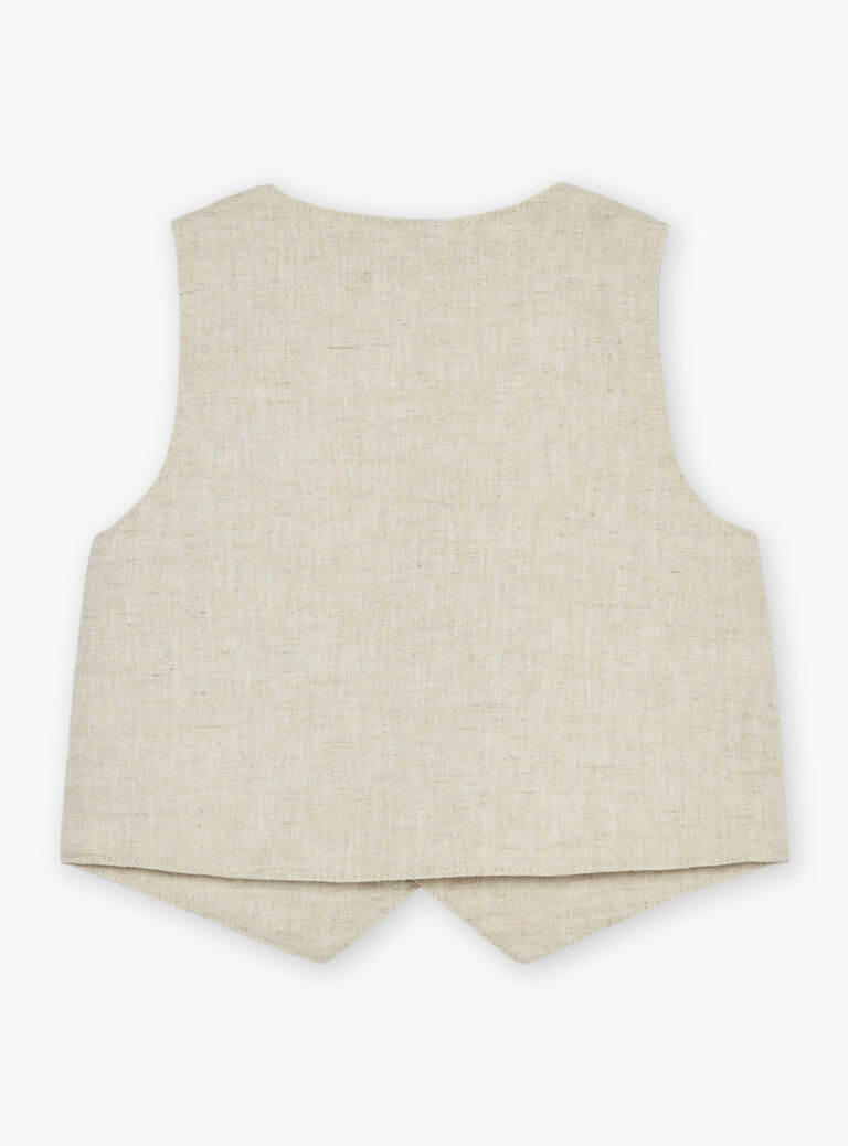 Veste beige sans manches en lin