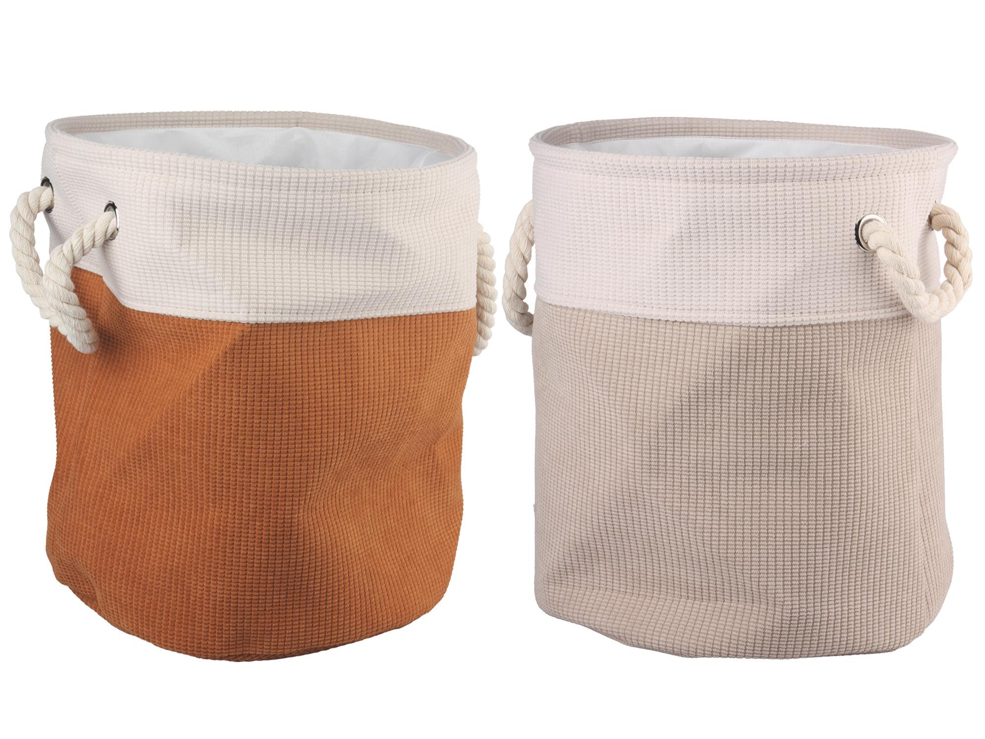 PANIERE DECORATIVE RONDE VELOURS COTELE TAILLE S 30X35CM
