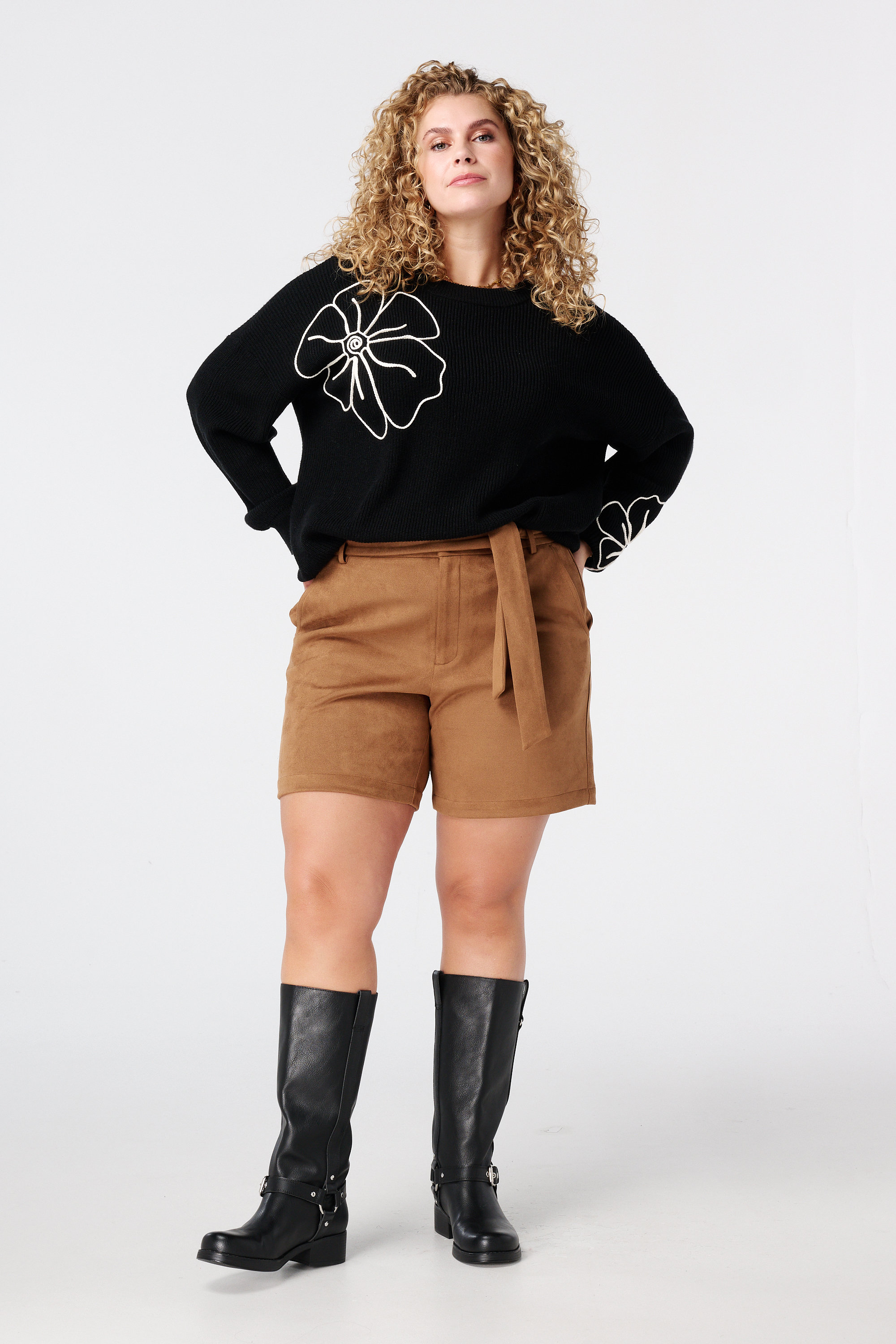 Shorts in suède look met ceintuur Cognac