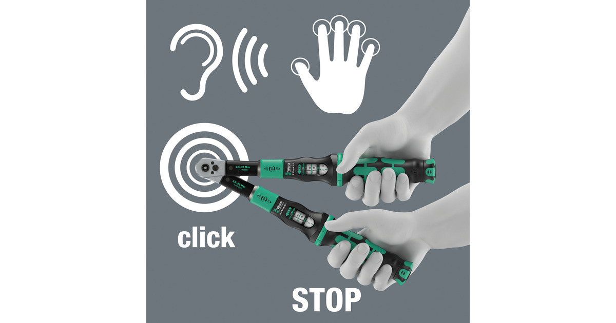 WeraClick-Torque Lock A 6 R/L draaimomentsleutel  (Zwart/groen, Instelbaar, Torque Lock functie, doorlopende bitopname (1/4