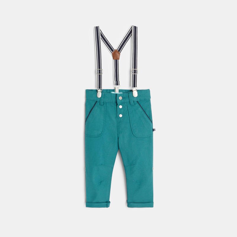 Pantalon modulable coton fantaisie à bretelles bleu bébé garçon Bleu