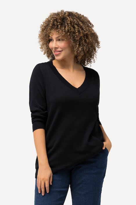 Pullover, V-Ausschnitt, Langarm, weicher Feinstrick