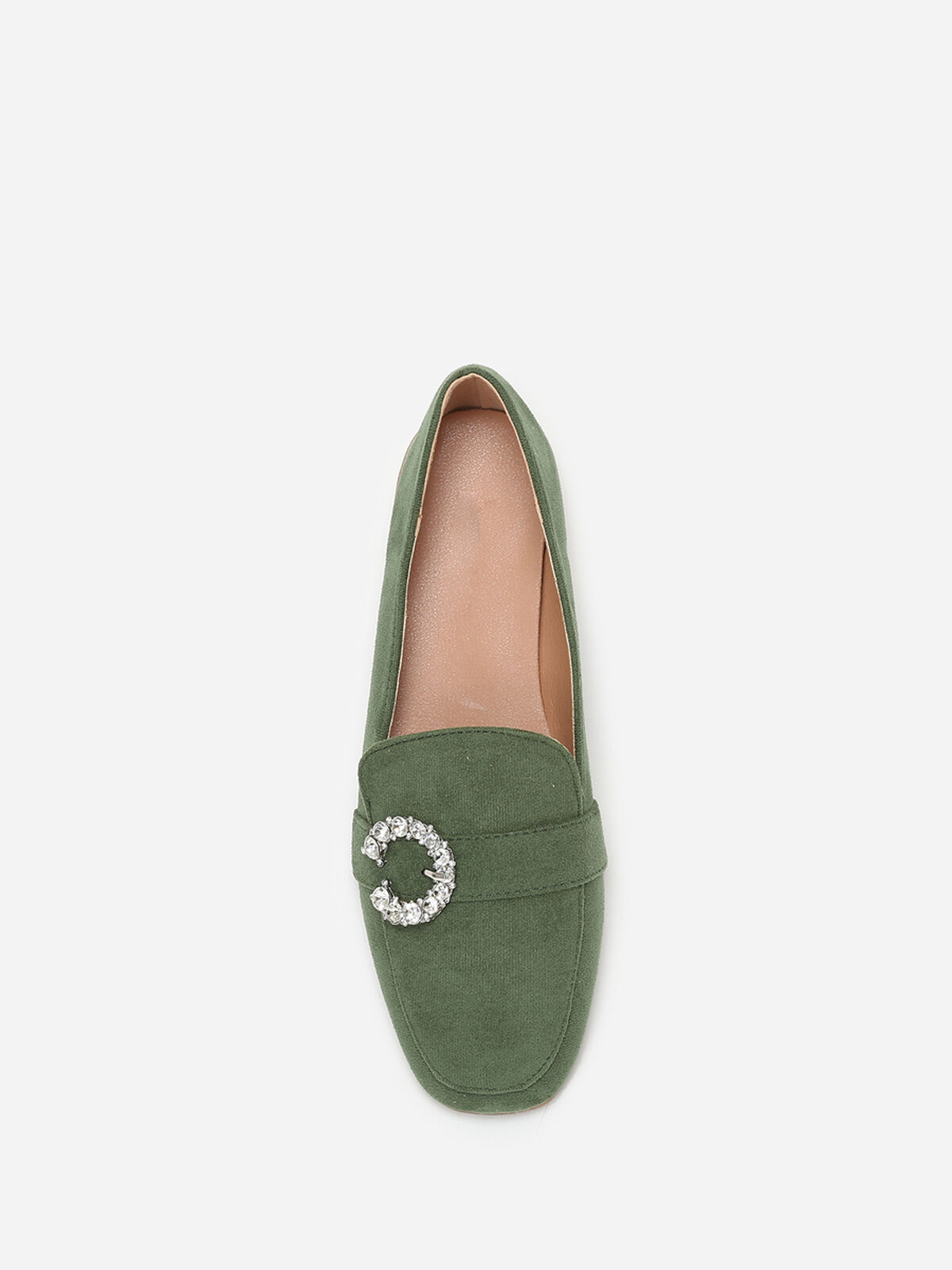 Mocassins en suédine avec boucle à strass- Vert