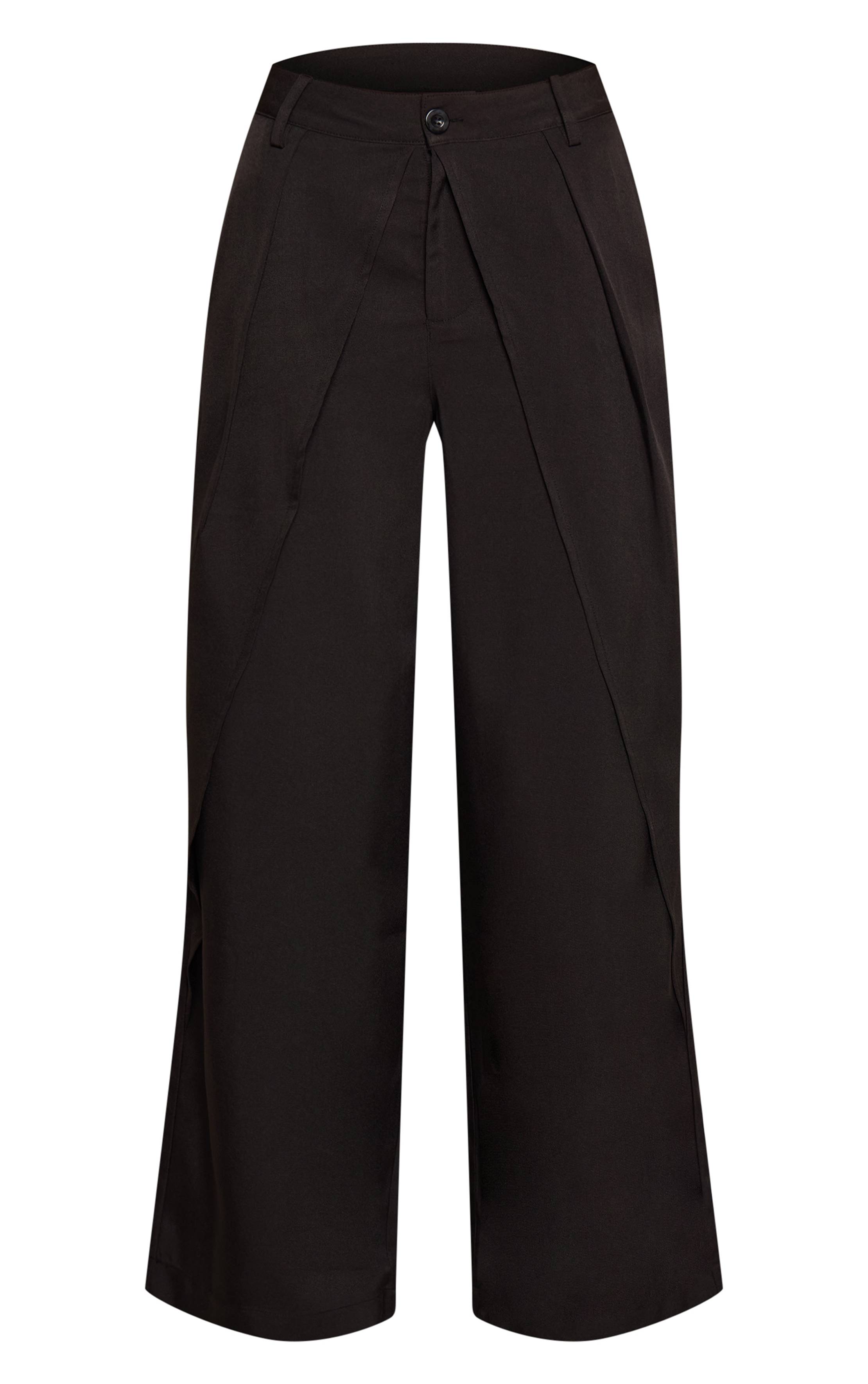 Noir Pantalon Large À Jambes Évasées Avec Panneau Drapé Et Plis Tissés