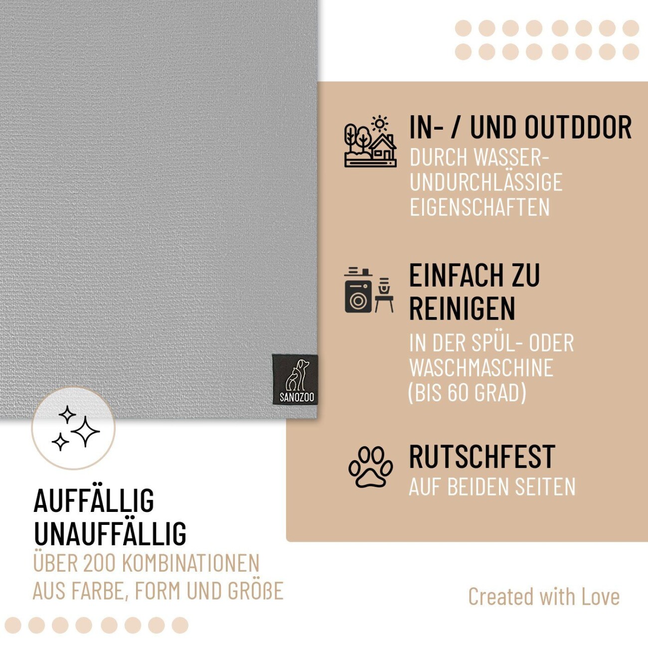 SANOZOO ® - Napfunterlage Eckrund - Öko-Tex und Made in Germany rosa 60 cm, 60 cm
