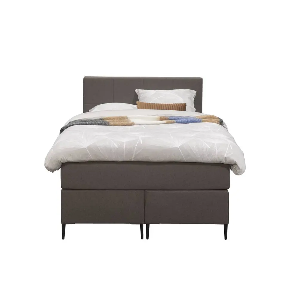 Boxspring Liv geblokt - donkerbruin - 120x200 cm - slanke poot