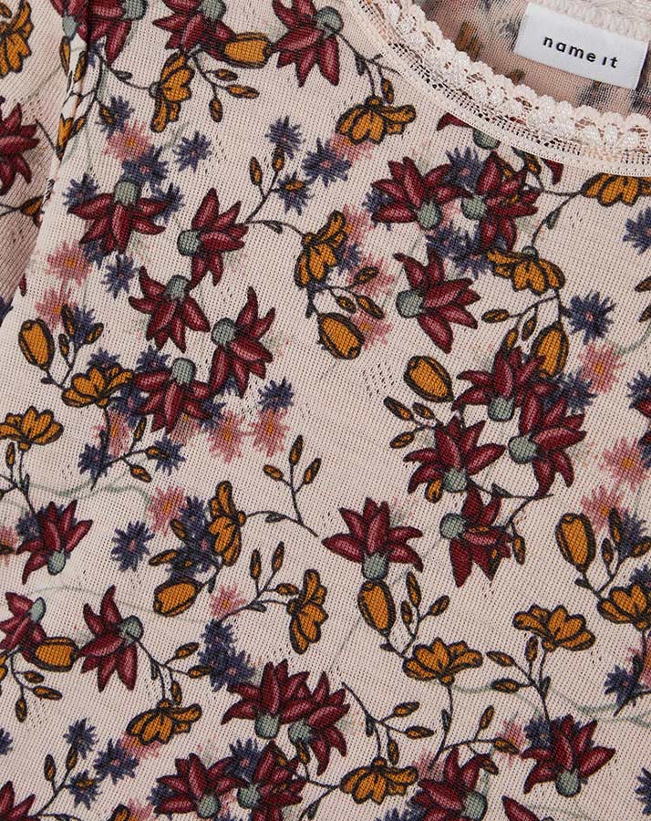 Woll-Langarmshirt NMFWANG geblümt in Peach Whip