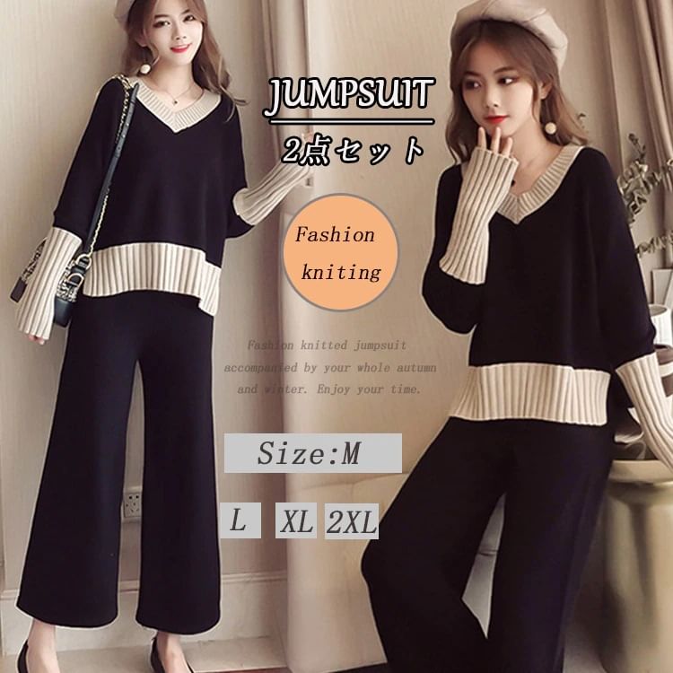 Meatacci - Set: V-hals effen geribbelde trui + mouwloze mockneck effen gebreide midi-jurk