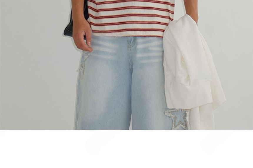 SeoulPop - Unisex gestreepte losse t-shirt met korte mouwen