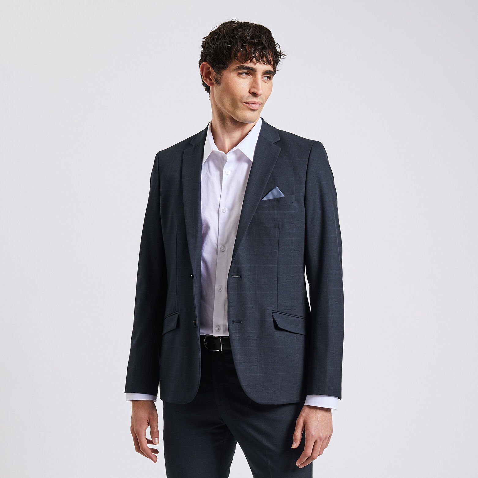 Costume 3 pièces slim à carreaux - Bleu marine