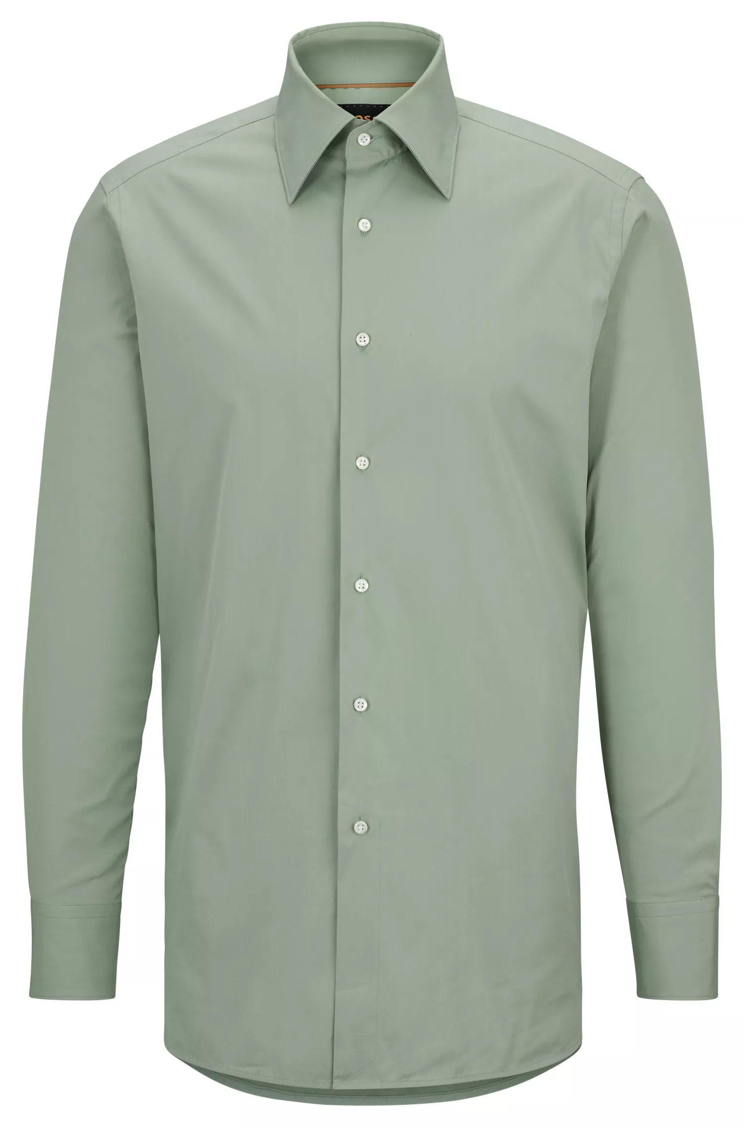 Camisa BOSS cor camelo, corte regular, em popeline elástica de algodão misto.