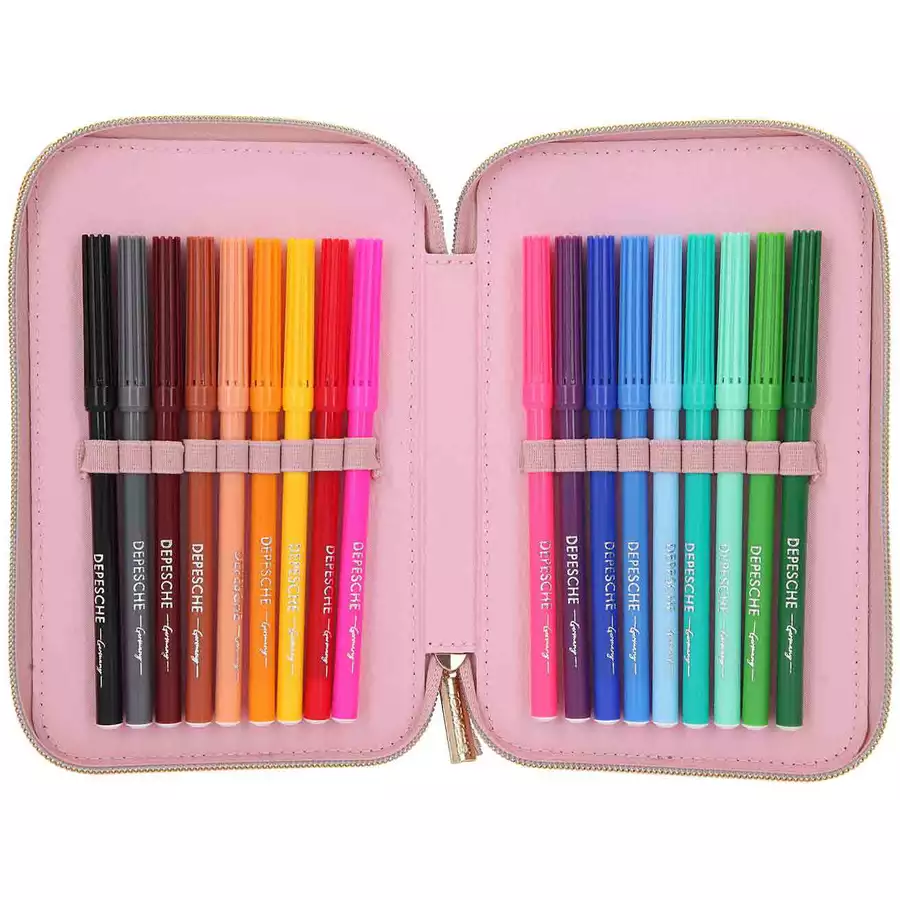 Depesche 3-Fach Federtasche mit Stifte TOPModel 20 x 14,5 cm rosa