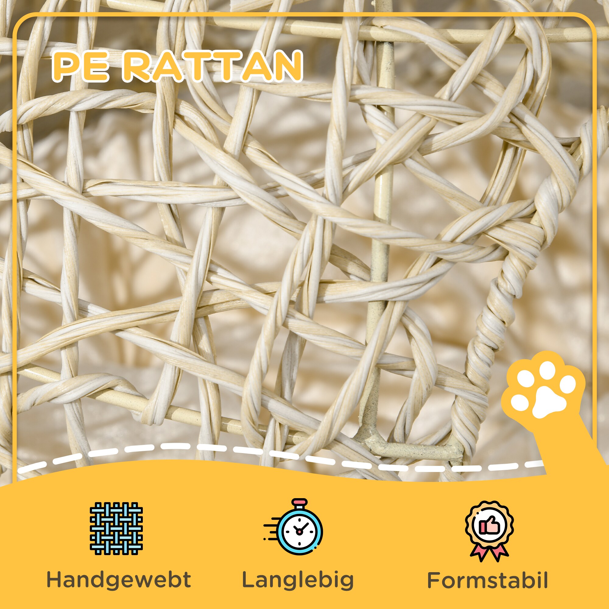 PawHut Rattan Katzenkorb mit Kissen beige 42L x 42B x 40H cm