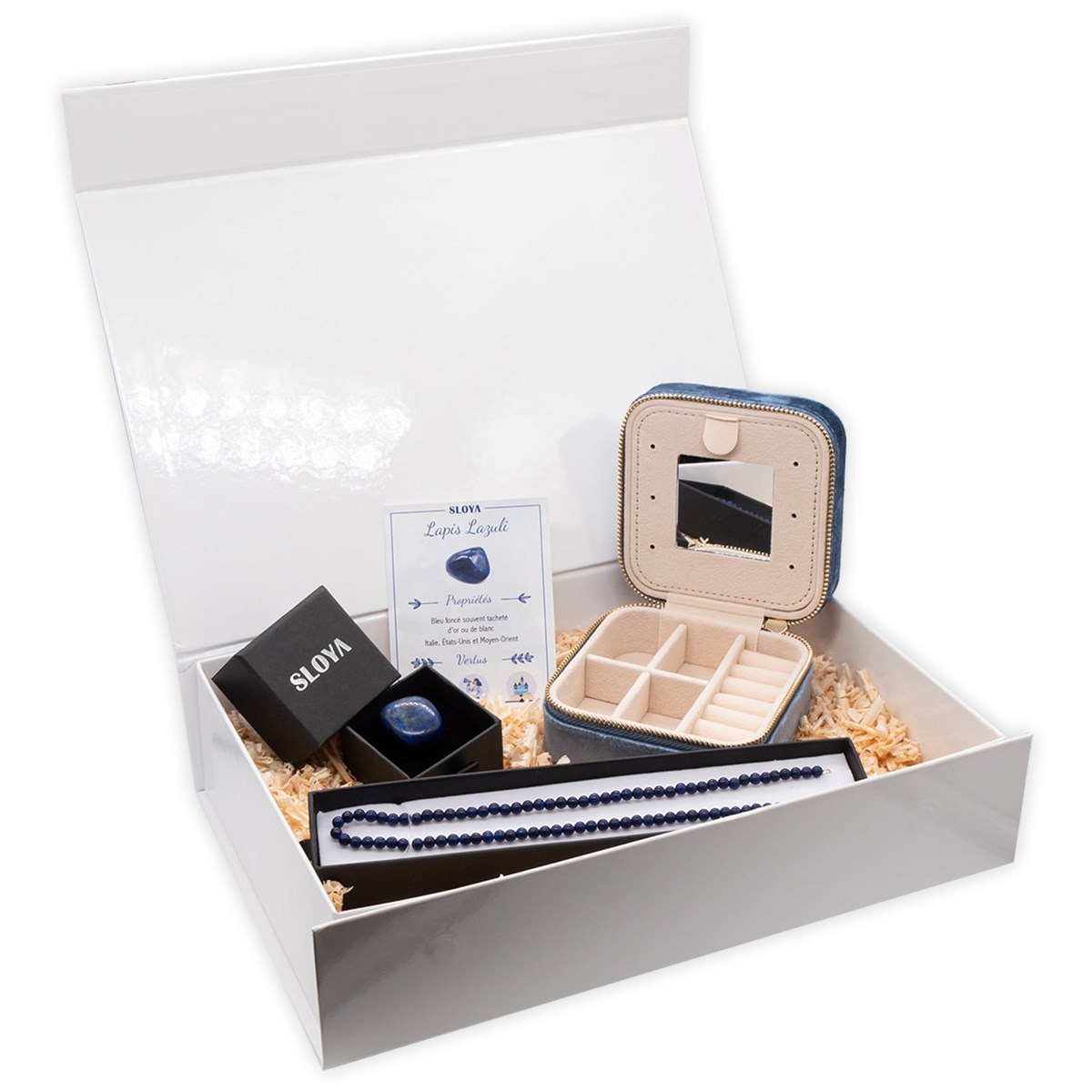 Coffret Lapis-lazuli - collier, pierre et boîte à bijoux